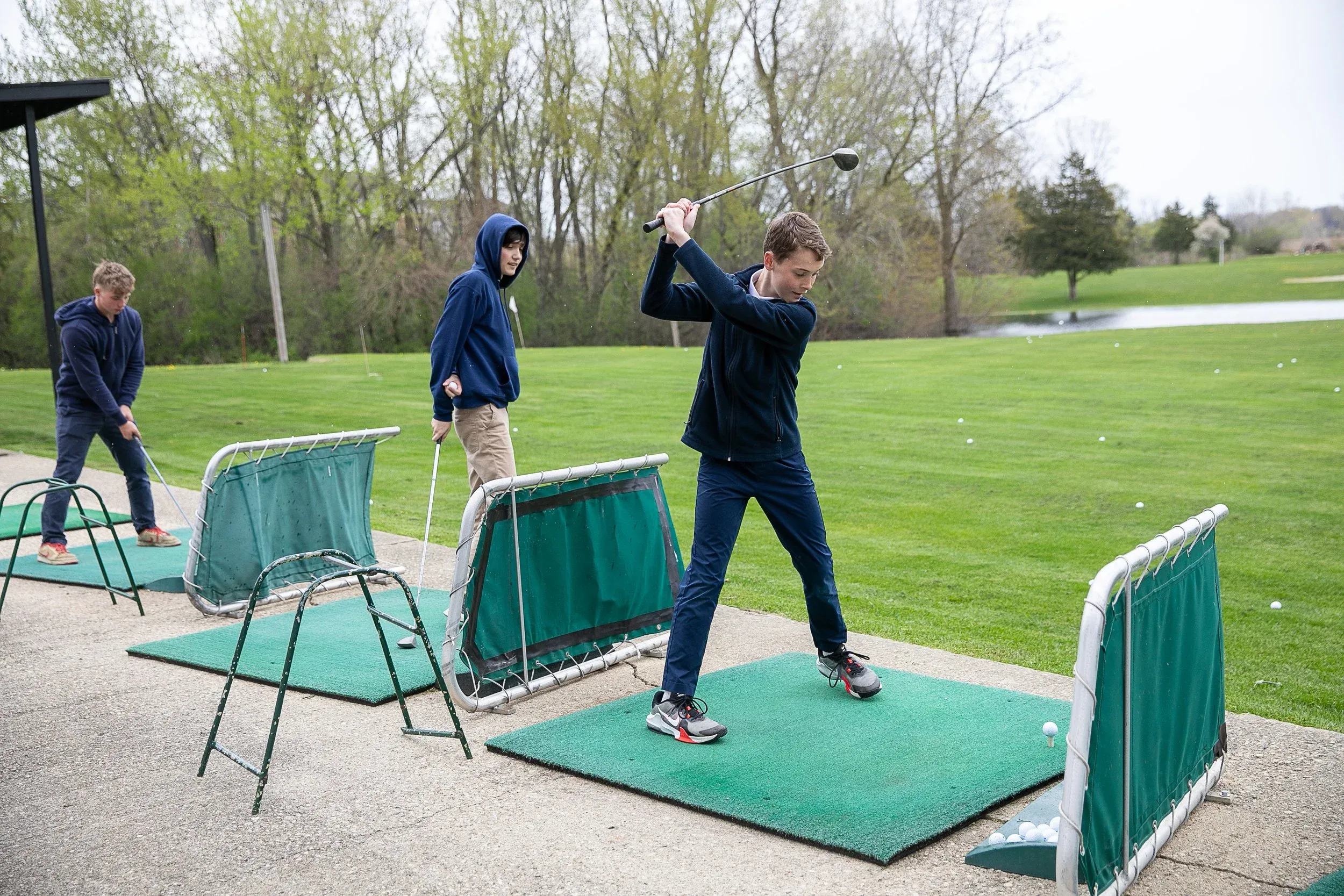 Golf course green with sand bunkers